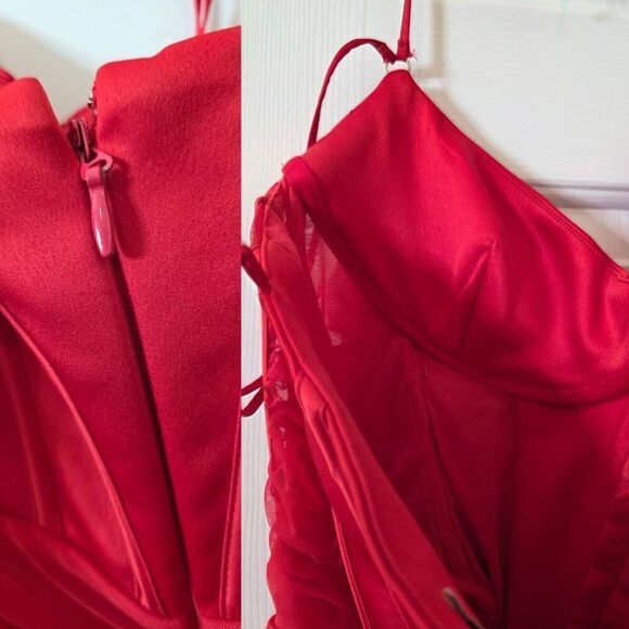 House of cb Maya scarlet ruched midi dress L+ Plus Cup NWOT $239 - Picture 12 of 14